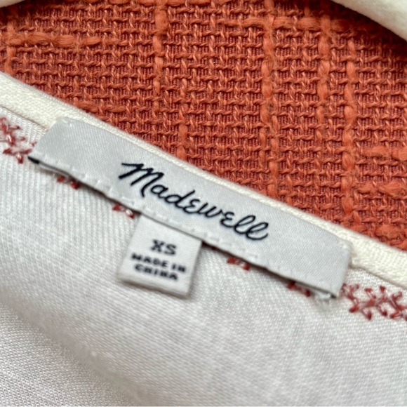 Madewell Embroidered Sleeve Linen Blend Popover Midi Dress in White Combo XS EUC - Picture 7 of 13